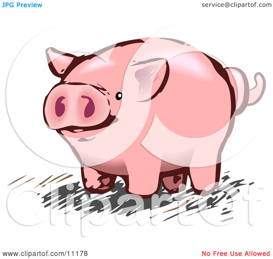 Pink Pig With A Curly Tail Clipart Illustration By Geo Images  11178