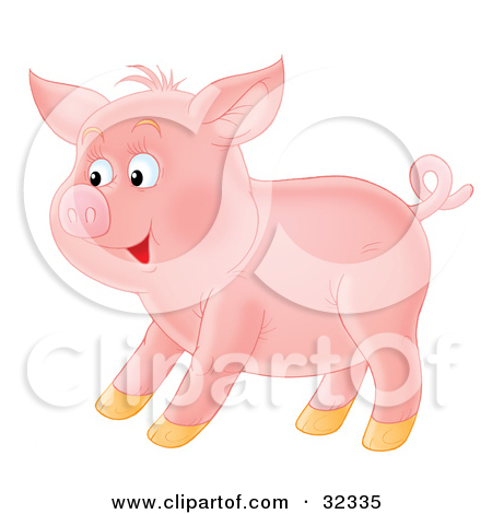 Pink Pig With A Curly Tail Standing In Profile By Alex Bannykh