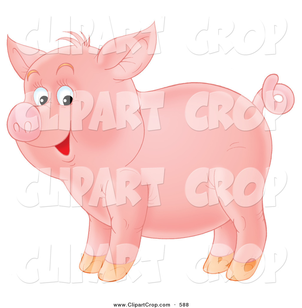 Preview  Clip Art Of A Happy And Adorable Pink Pig With A Curly Tail    