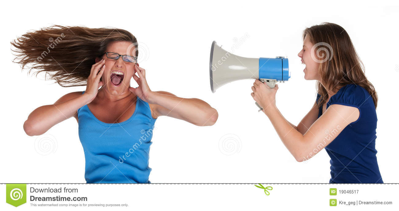 Two Girls With Megaphone Symbolizing Loudness