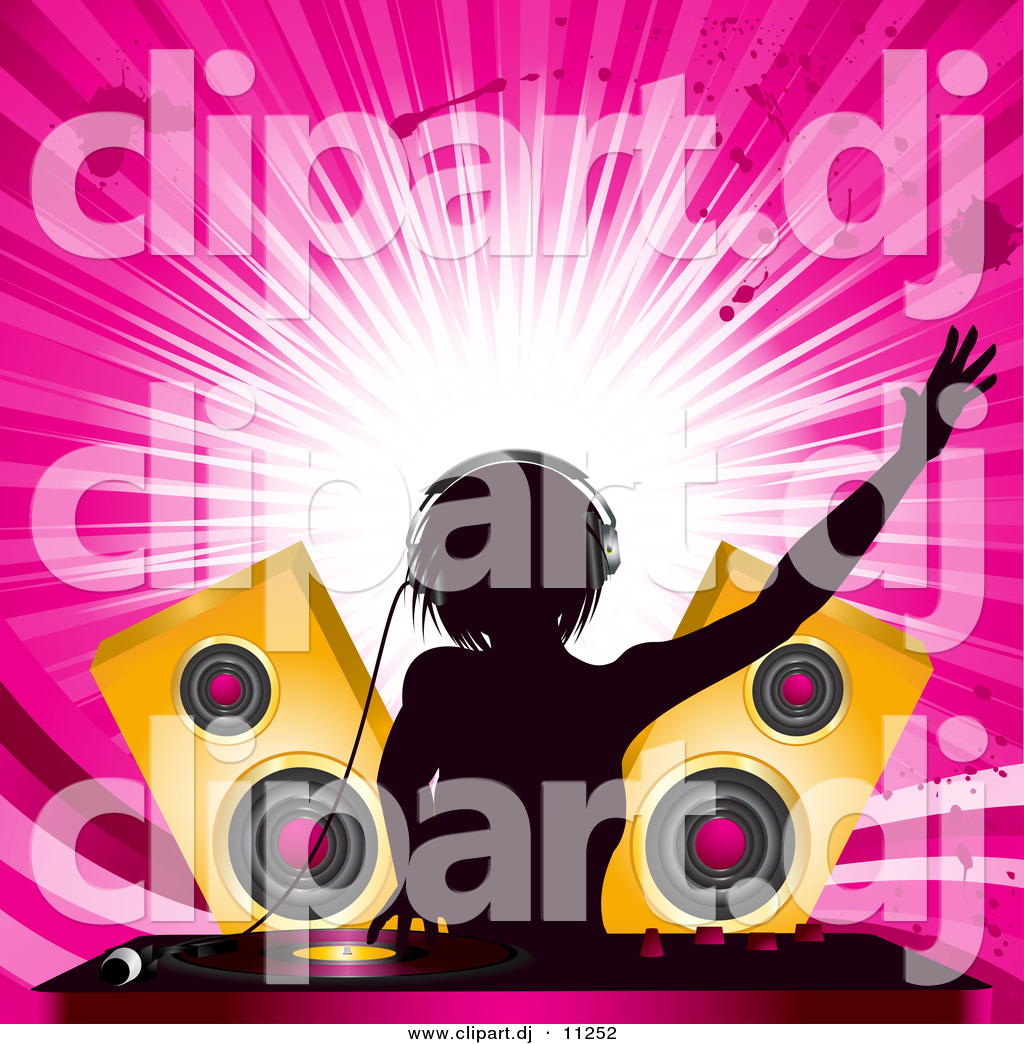 Vector Clipart Of An Energetic Female Dj Mixing Records At A Party