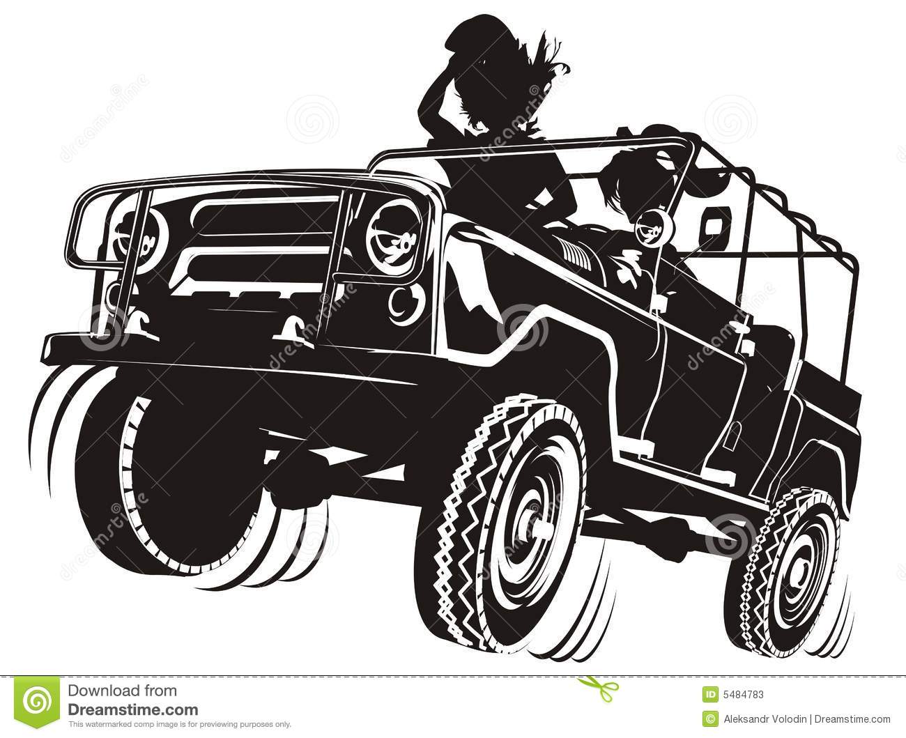 Vector Illustration Russian Jeep 4x4 Hi Detailed Silhouette With Two
