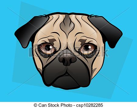 Vector Of Pug Illustration   Pug Dog Face On A Blue Background