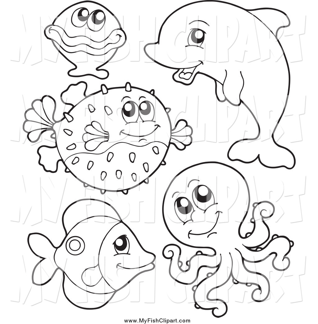 And White Fish And Sea Creatures Fish Clip Art Visekart