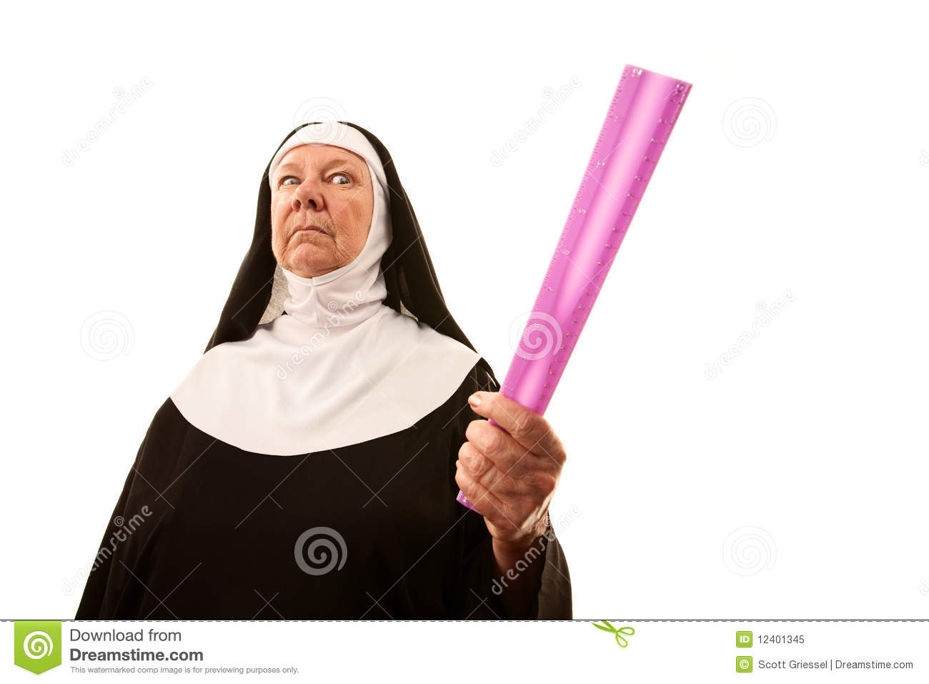 Angry Nun With Ruler Royalty Free Stock Photo   Image  12401345