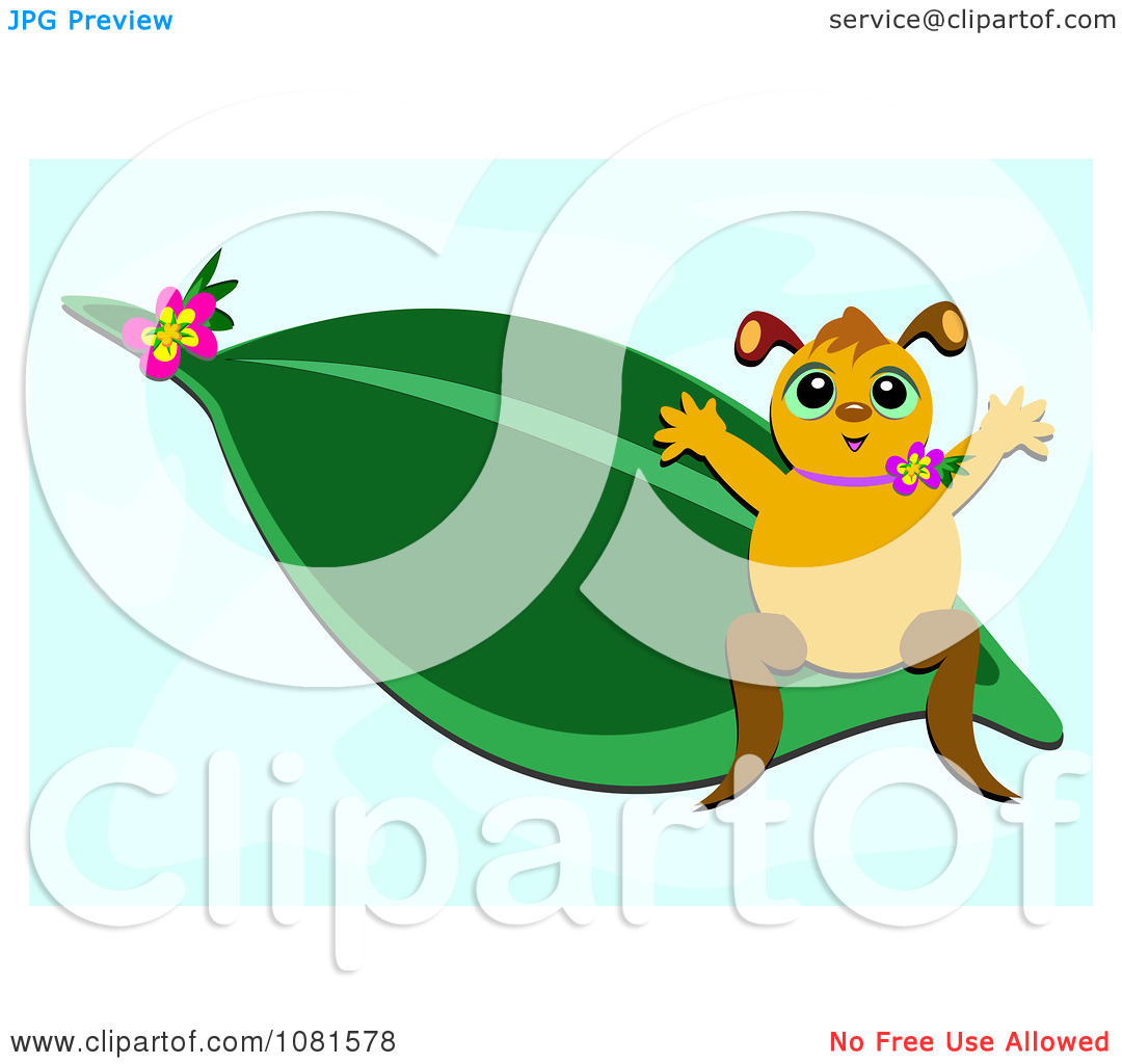 Clipart Happy Bug On A Green Leaf Over Blue   Royalty Free Vector