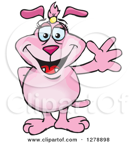 Clipart Of A Happy Pink Dog Standing And Waving   Royalty Free Vector    