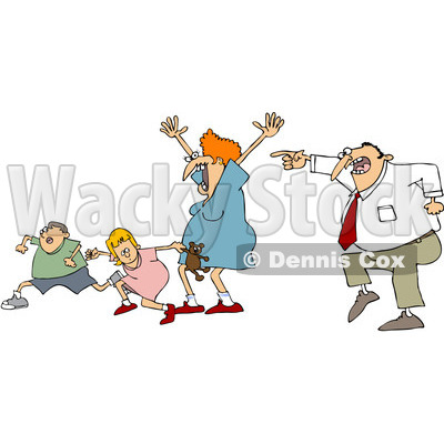 Clipart Scared Family Running From Dad   Royalty Free Vector