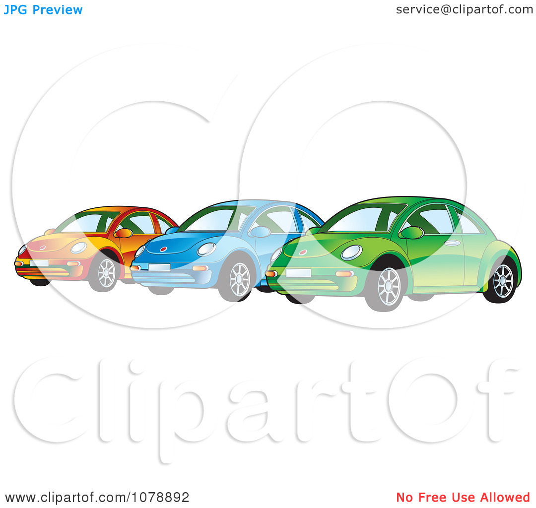 Clipart Shiny Orange Blue And Green Vw Bug Cars Royalty Free Vector