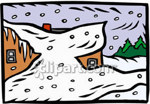 House Buried In Snow During A Blizzard   Royalty Free Clipart Picture