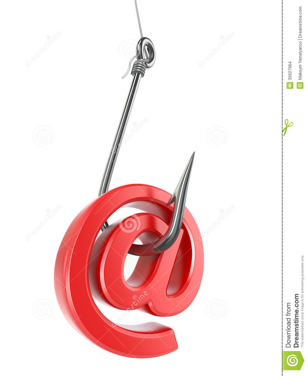 Phishing E Mail  Hook And Sign On White Isolated Background  3d