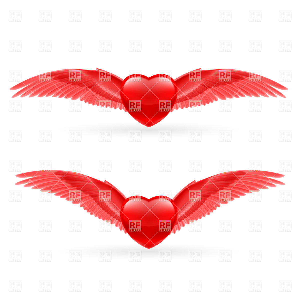 Red Hearts With Bright Red Dove Wings Vector