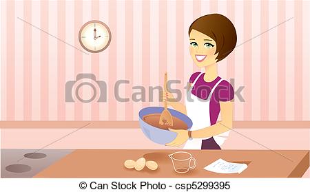 Vector   Girl With Cake Mix   Stock Illustration Royalty Free