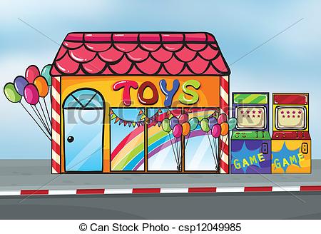 Vector Of A Toy Shop   Illustration Of A Toy Shop Near A Street