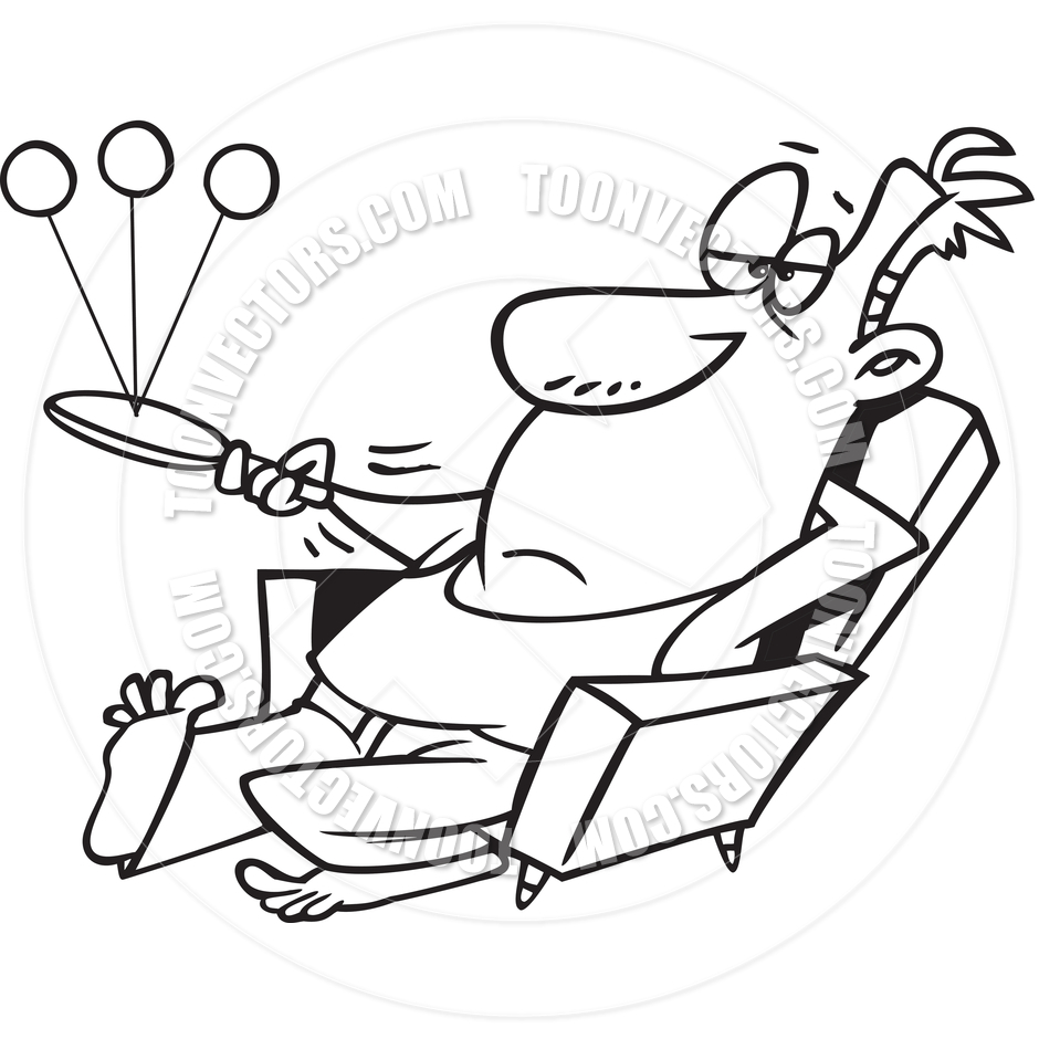 Cartoon Lazy Man  Black And White Line Art  By Ron Leishman   Toon