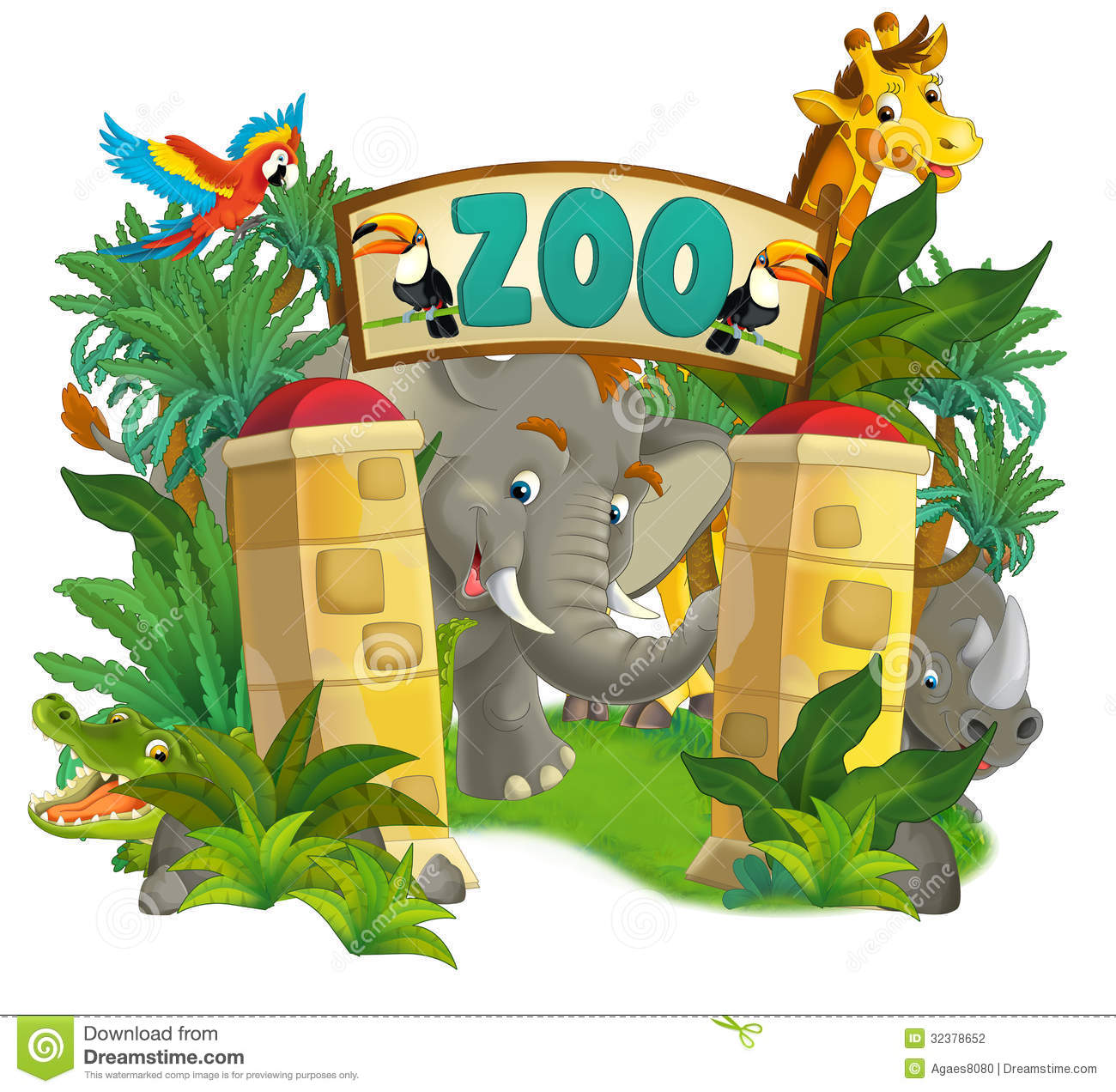 Cartoon Zoo   Amusement Park   Illustration For The Children Stock