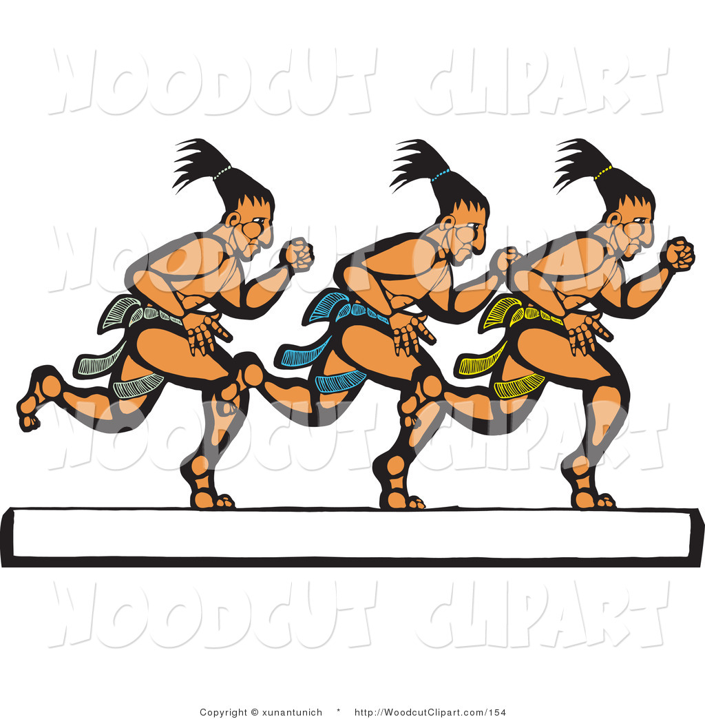 Clip Art Of Mayan Men Running Woodcut Clip Art Xunantunich
