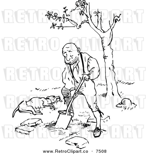 Clipart Of A Retro Black And White Man Digging A Grave For His Dead