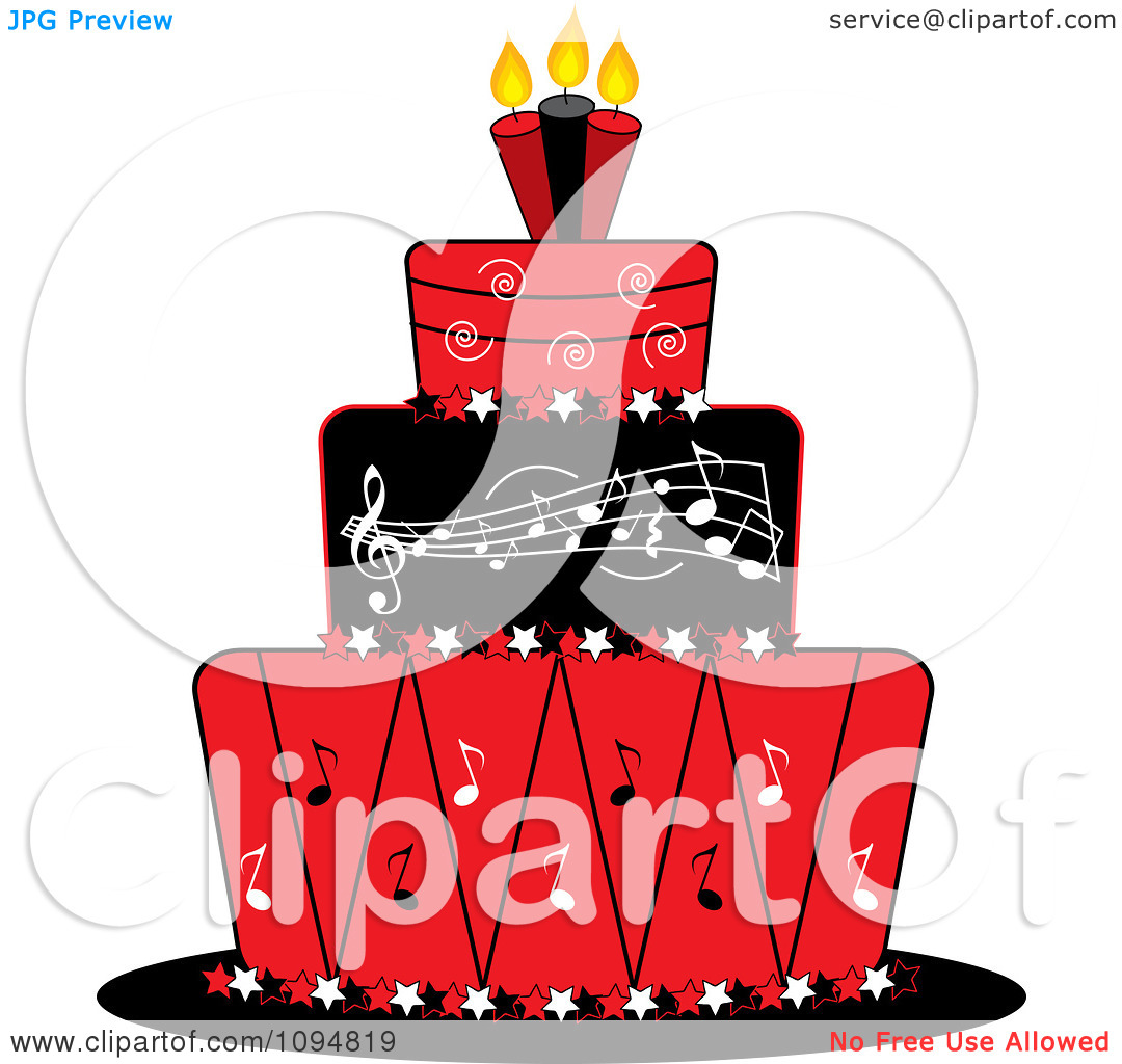 Clipart Red Black And White Music Layered Fondant Designed Cake