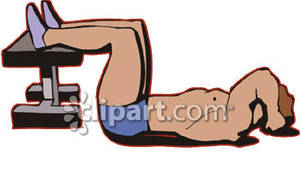 Man Using Weight Bench To Do Crunches   Royalty Free Clipart Picture