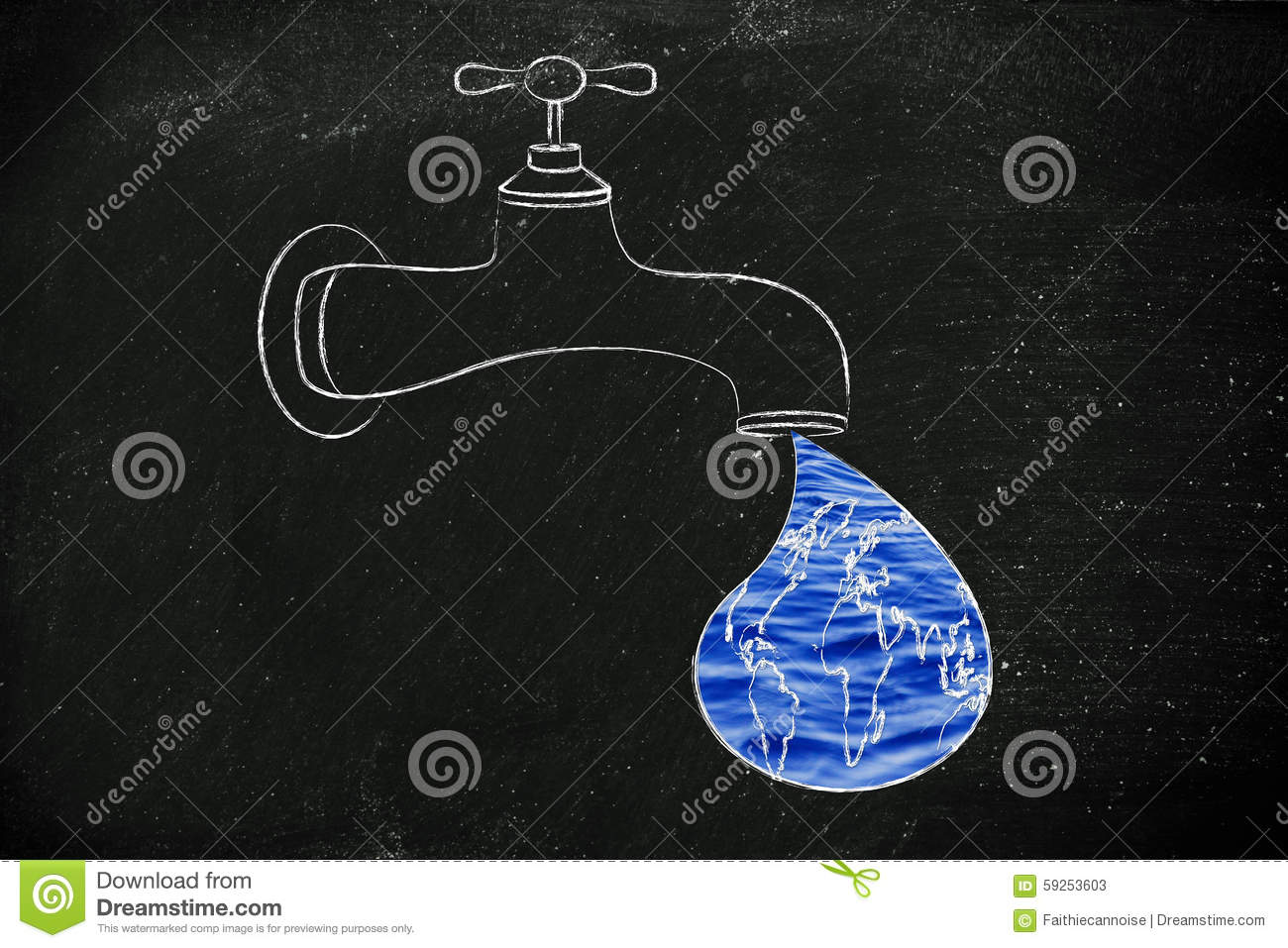 Planet Earth In A Droplet From The Tap  With Ocean Fill  Illustration
