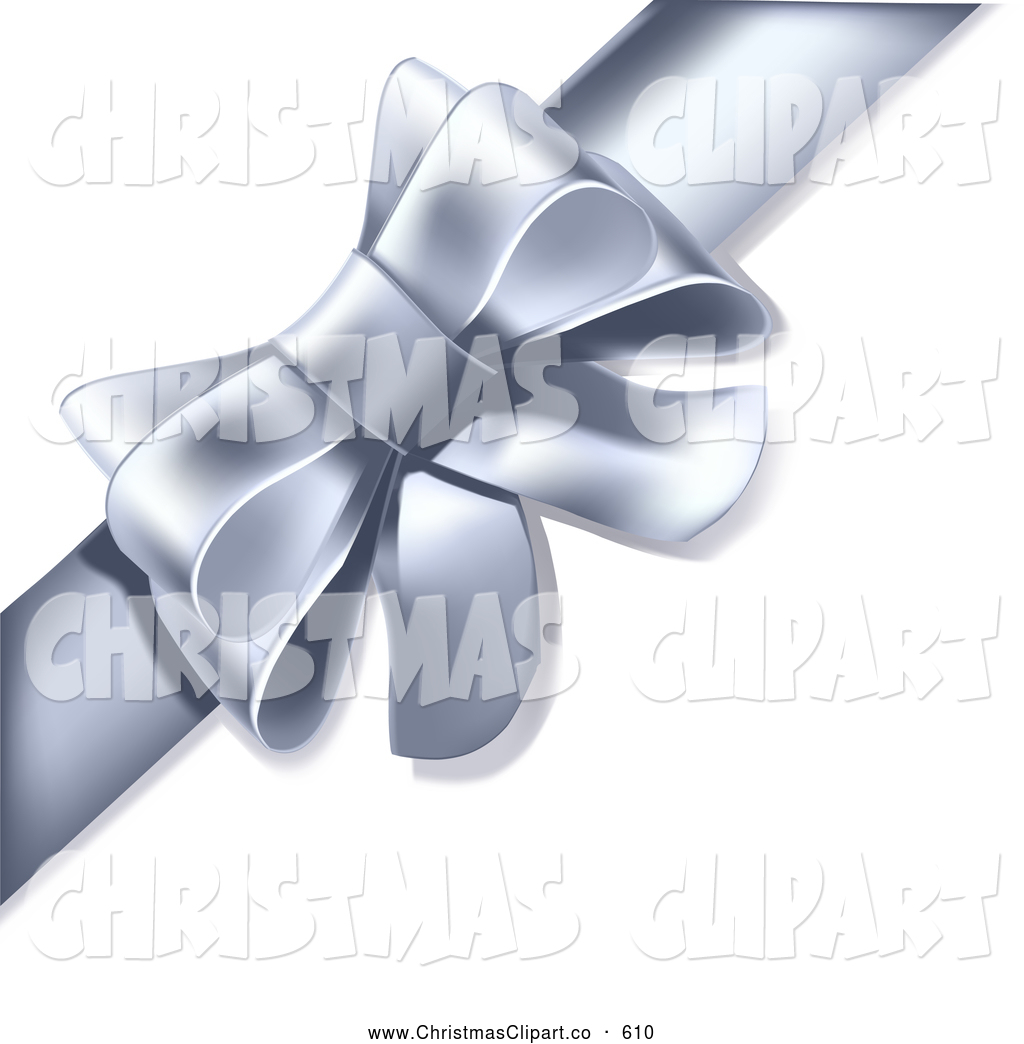 Preview  Clipart Of A Gift Present Wrapped With A Chrome Or Grey Bow