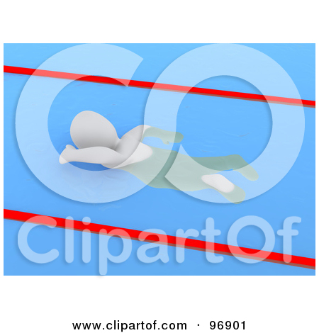 Rf  Clipart Illustration Of A 3d Blanco Man Swimming Laps In A Pool