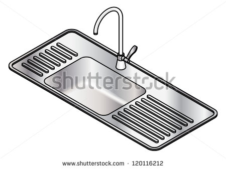 Stainless Steel Kitchen Sink With A Swivel Mixer Tap    Stock Vector