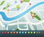 Street Map With Gps Pins Icons Illustration Of A Symbolized City Map