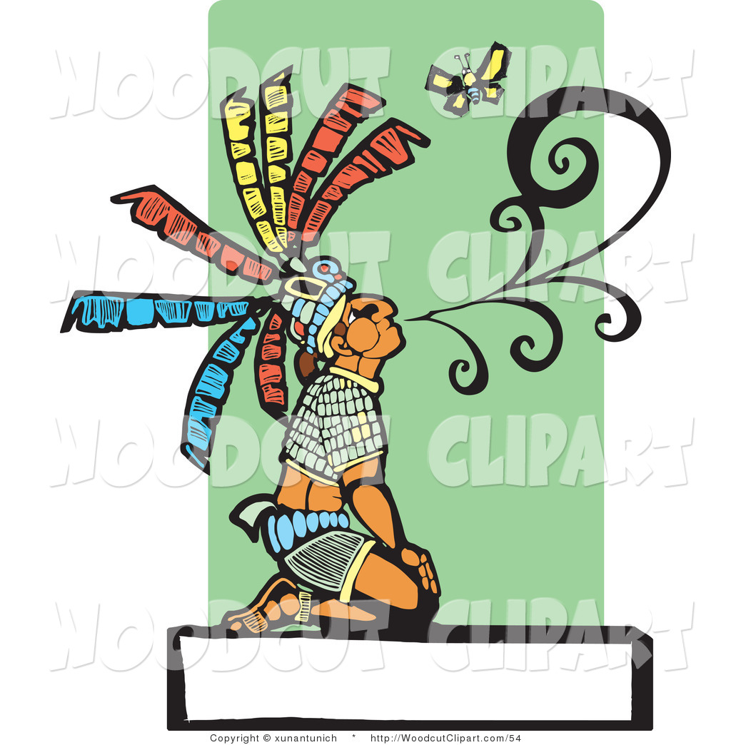 Vector Clip Art Of A Kneeling Mayan Chief Man Blowing Smoke Near A    