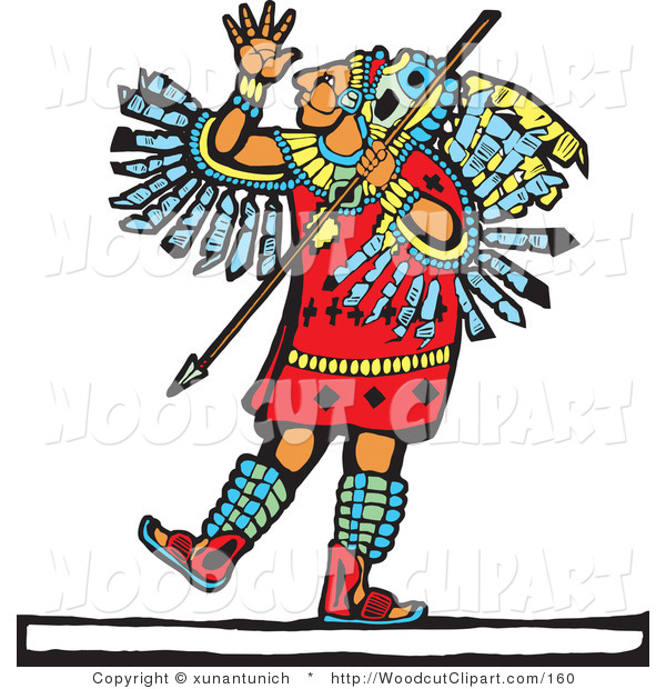 Vector Clip Art Of A Woodcut Mayan Warrior With A Spear By Xunantunich