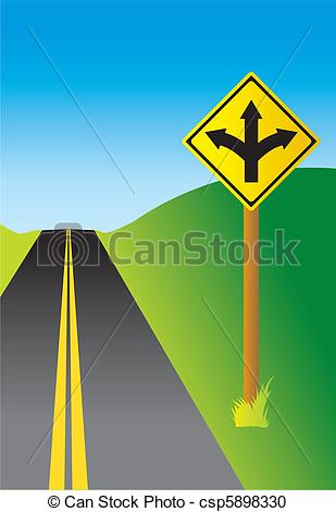 Vector Clipart Of Three Way Sign   Sign Depicting A Three Way Fork In