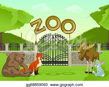     Vector Image Of Cartoon Zoo With Animals  Clipart Drawing Gg68859093