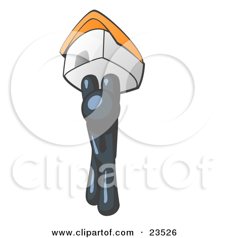 Clipart Illustration Of A Navy Blue Man Holding Up A House Over His