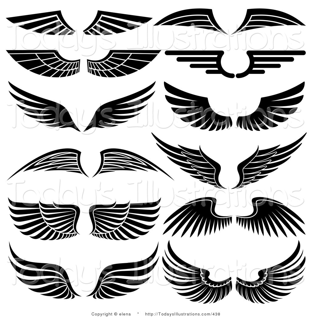 Clipart Of A Digital Collage Of Pairs Of Black And White Wing Logo