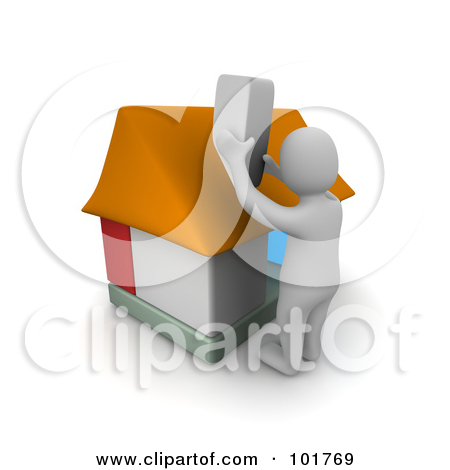 Free  Rf  Clipart Illustration Of A 3d Blanco Man Constructing A Home
