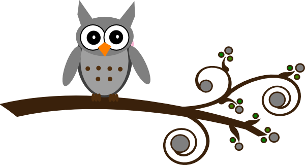 Grey Owl On Branch Clip Art At Clker Com   Vector Clip Art Online