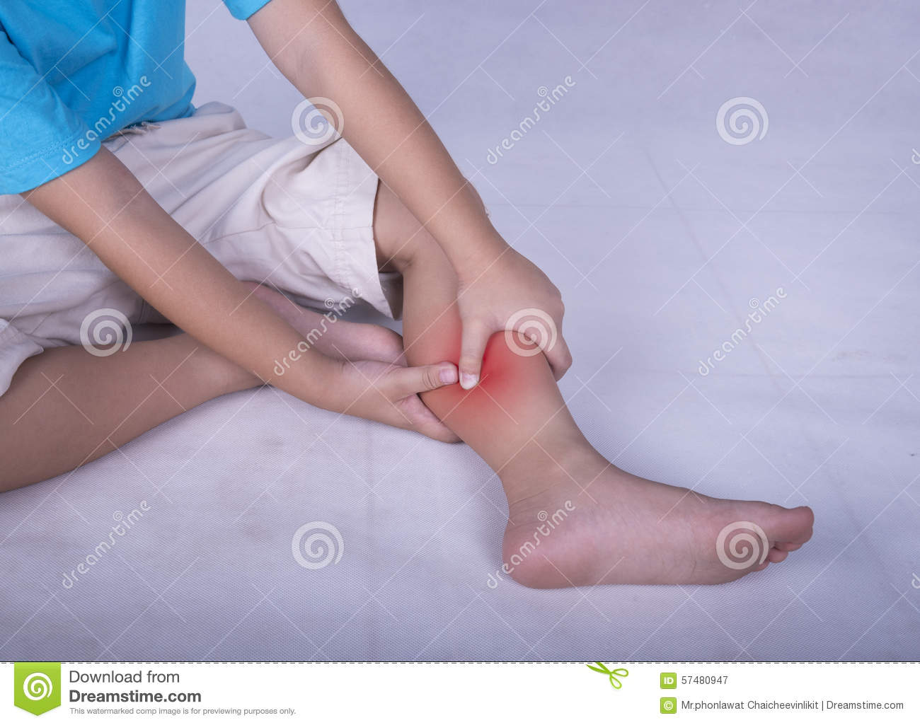 Leg Pain Child Holding Sore And Painful Muscle Sprain Or Cramp Ache