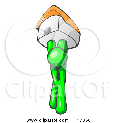 Lime Green Man Holding Up A House Over His Head Symbolizing Home Loans