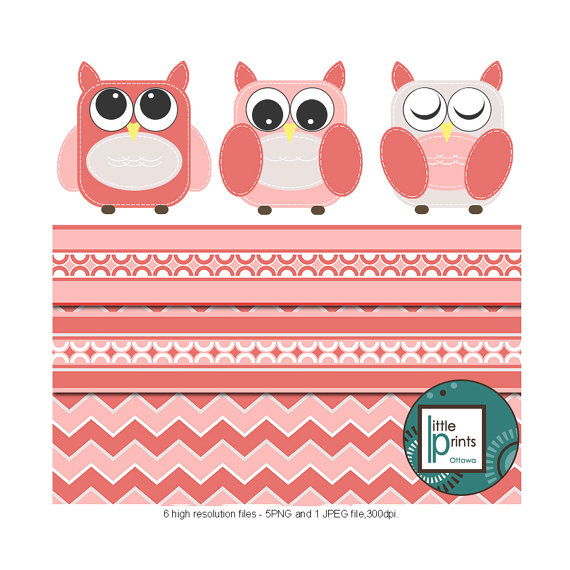Owl Clipart Set   Pink And Grey Owls Clip Art Digital Scrapbook Paper