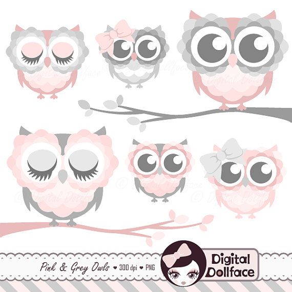 Pink And Grey Owl On Branch Clipart Cute Owl Clip Art Baby Shower
