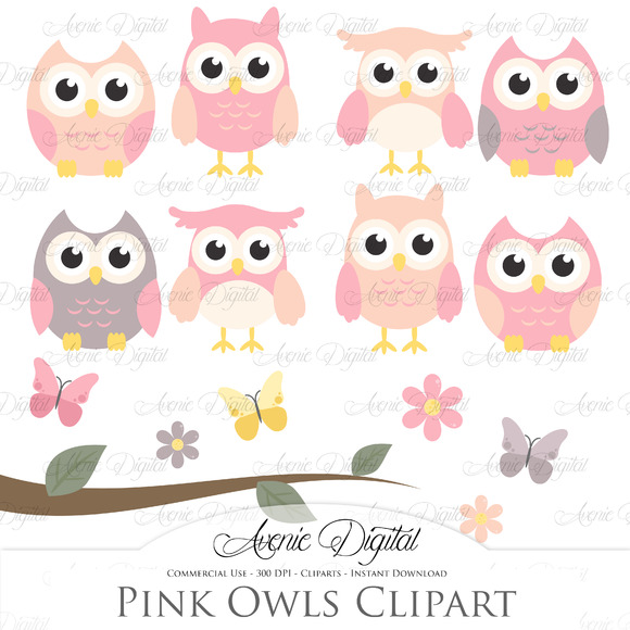 Stock Graphic   Pink And Grey Owl Cliparts Vectors   Designtube