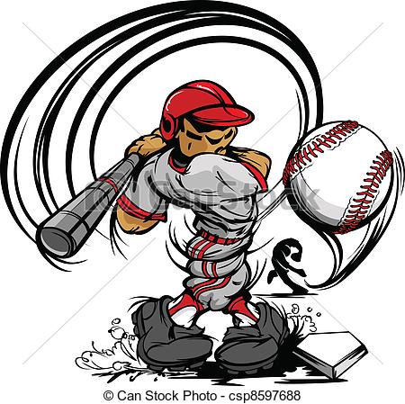 Vector   Baseball Player Cartoon Swinging Ba   Stock Illustration