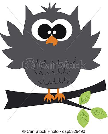 Vector Clipart Of Owl   A Grey Owl Sitting On A Branch Csp5329490