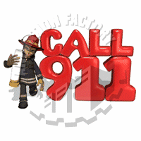 Woman Fireman Next To Call 911 Animated Clipart