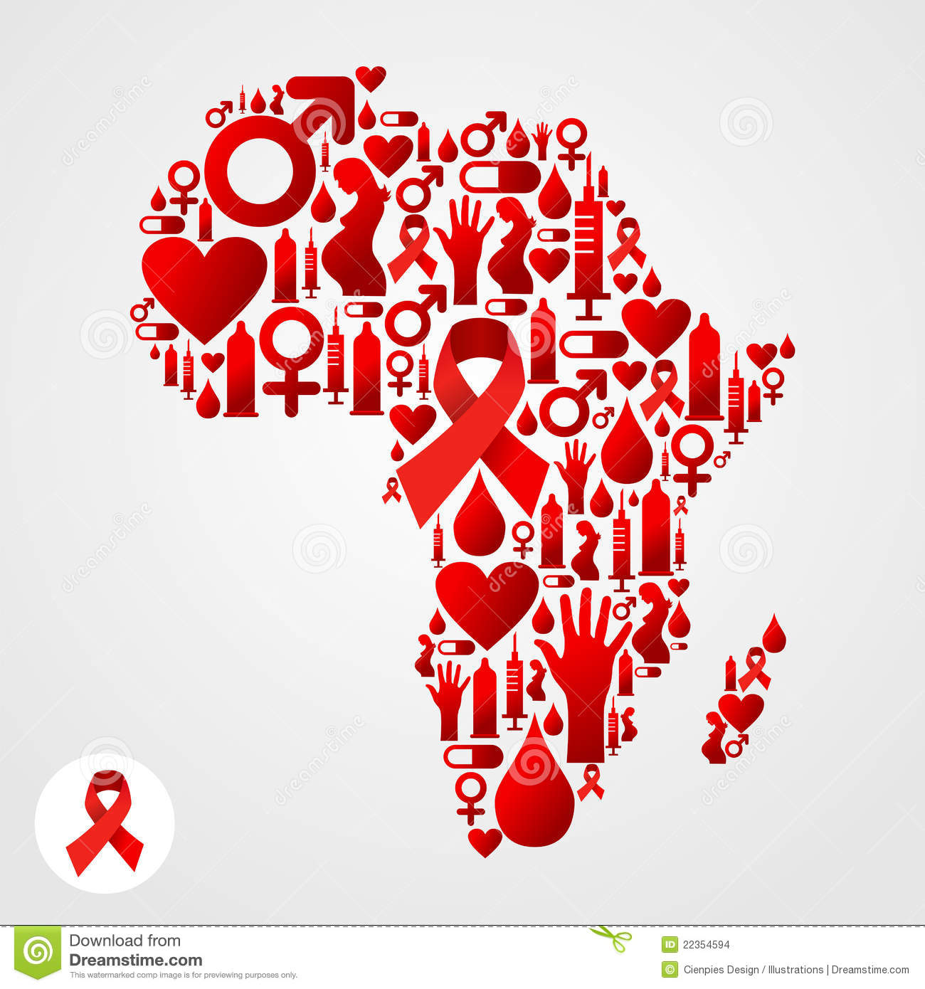 Africa Map Silhouette Made With Aids Icons Set  Vector File Available 