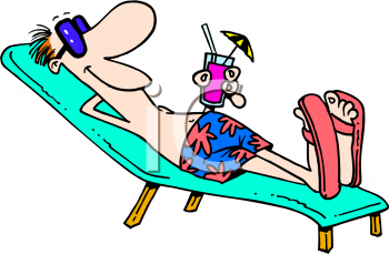 Cartoon Clipart Picture Of A Man Sunbathing With A Cocktail
