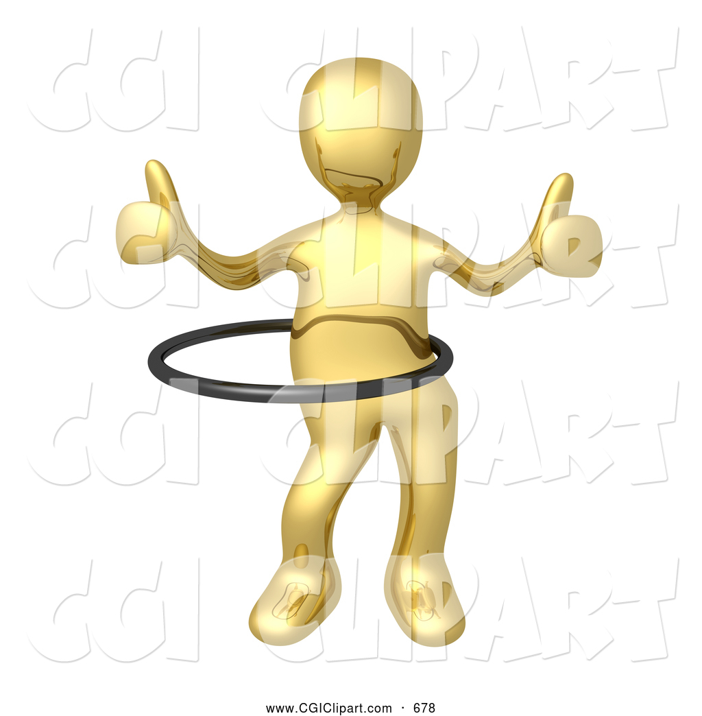 Clip Art Of A 3d Golden Man Holding Two Thumbs Up And Using Hula