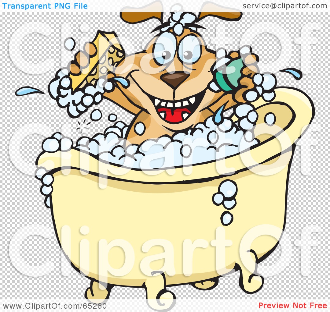 Clipart Illustration Of A Sparkey Dog Holding A Sponge And Bar Of Soap