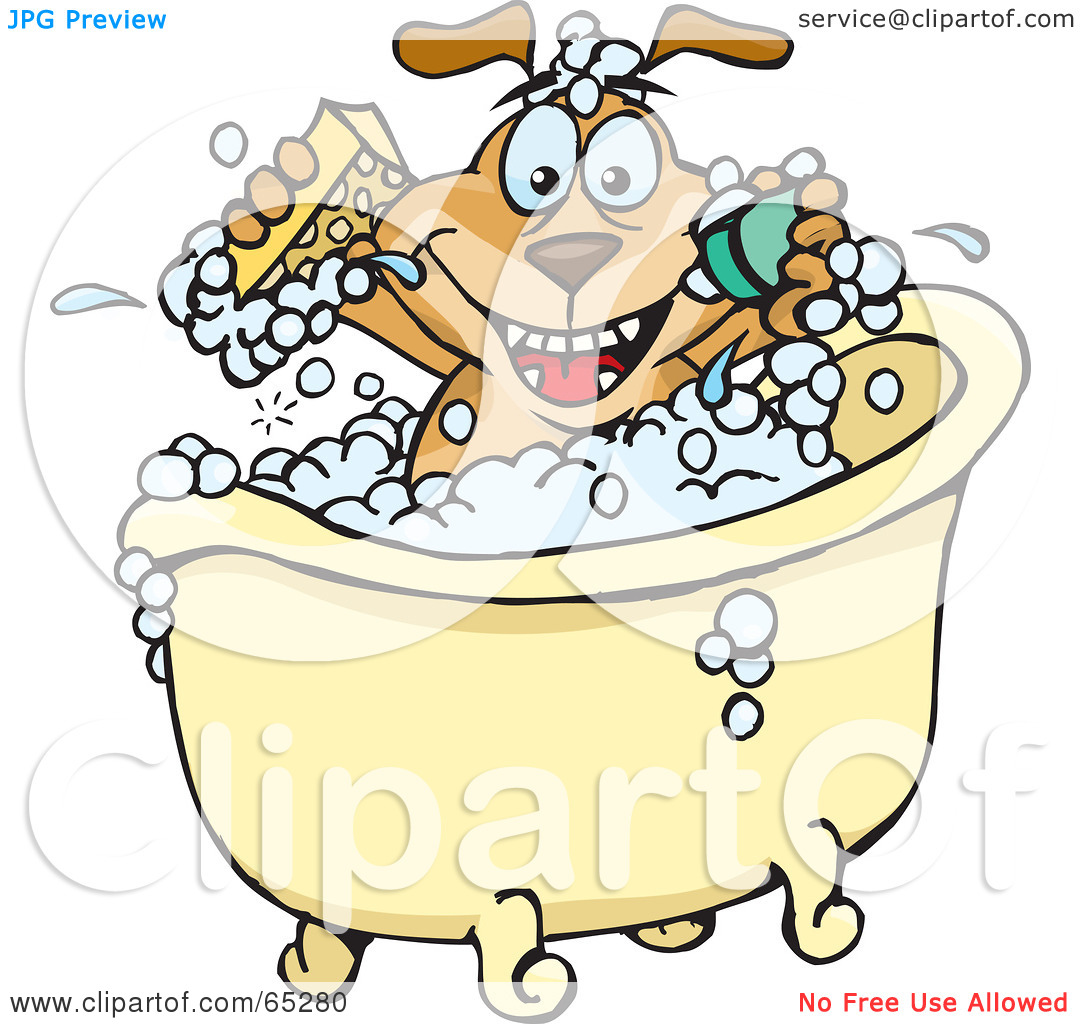 Clipart Illustration Of A Sparkey Dog Holding A Sponge And Bar Of Soap